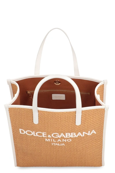 Shop Dolce & Gabbana Raffia Tote Bag In Ecru