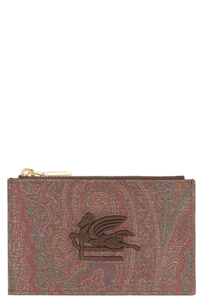 Etro Women's Coated Canvas Card Holder In Burgundy