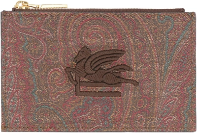Etro Women's Coated Canvas Card Holder In Burgundy