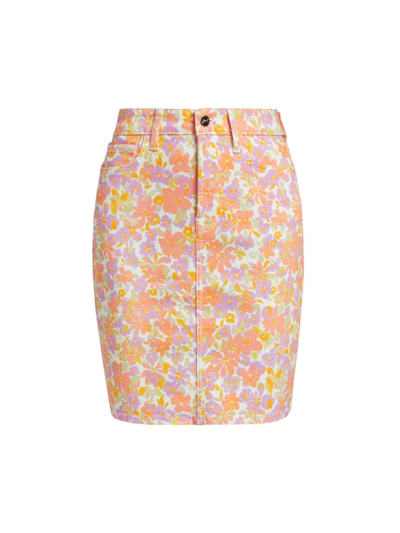 Shop Jen7 Women's Denim Pencil Miniskirt In Blush Floral