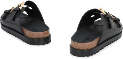 Versace Leather Sandals With Double Buckle Design In Black