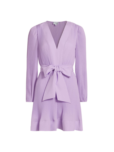 Shop Milly Women's Liv Pleated Tie-waist Minidress In Lavender