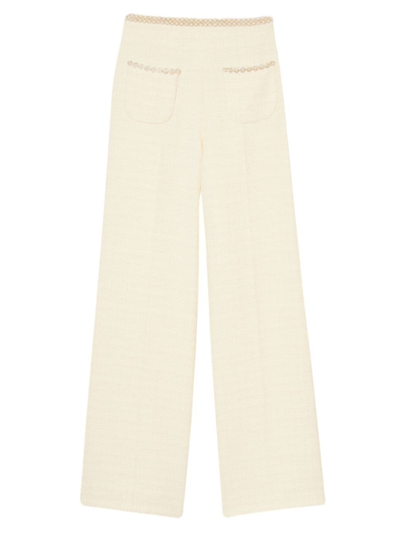 Shop Sandro Women's Tweed Trousers In Natural