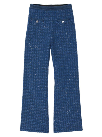 Shop Sandro Women's Decorative Knit Trousers In Blue