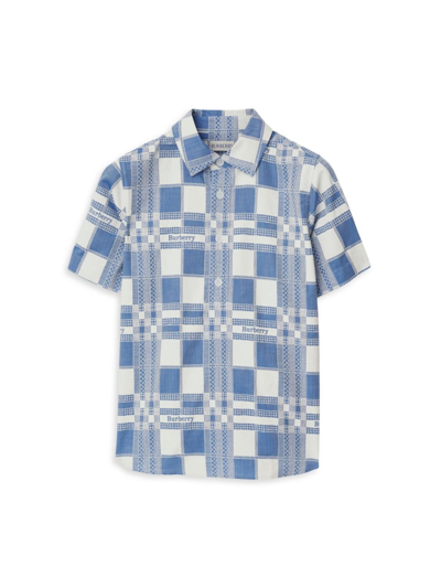 Shop Burberry Little Boy's & Boy's Ramon Check Short-sleeve Shirt In Pale Blue