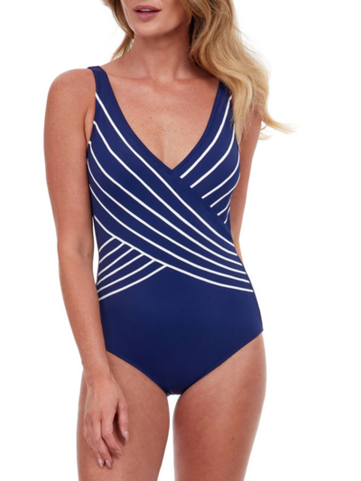 Shop Gottex Swimwear Women's Striped One-piece Swimsuit In Navy
