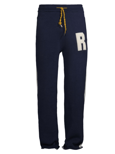 Shop Rhude Men's Lightning Cotton Knit Track Pants In Navy White