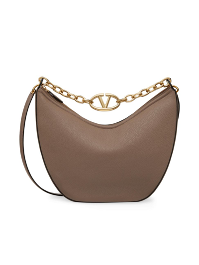 Shop Valentino Women's Vlogo Moon Medium Grainy Calfskin Hobo Bag With Chain In Clay