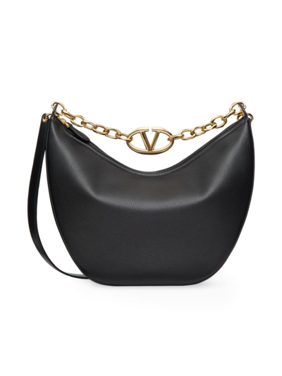 Shop Valentino Women's Vlogo Moon Medium Grainy Calfskin Hobo Bag With Chain In Black