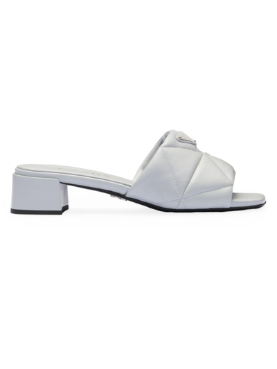 Shop Prada Women's Quilted Nappa Leather Slides In Blue