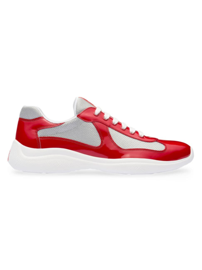 Shop Prada Men's America's Cup Patent Leather Sneakers In Red