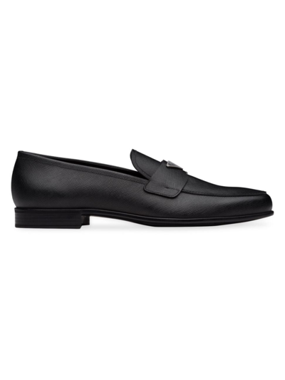 Shop Prada Men's Saffiano Leather Loafers In Black