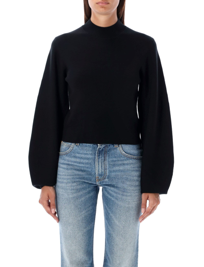 Shop Chloé Baloon Sleeve Knit Cropped In Black