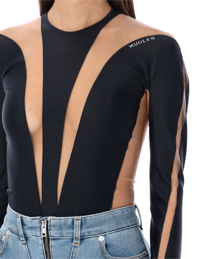 Shop Mugler Illusion Shaping Bodysuit In Black Nude 1