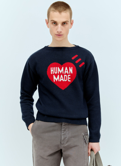 Shop Human Made Heart Knit Sweater In Navy