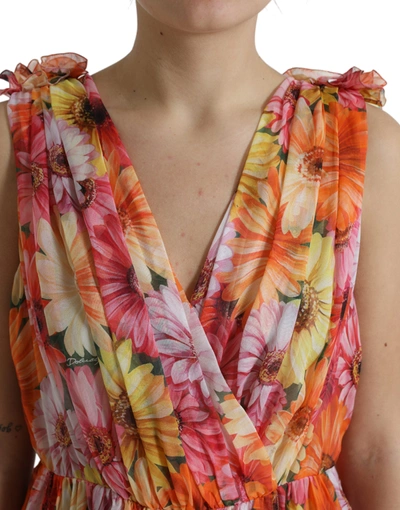 Shop Dolce & Gabbana Elegant Floral Silk Midi Dress With Women's V-neck In Multicolor