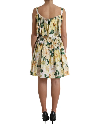 Shop Dolce & Gabbana Chic Cold-shoulder Floral Mini Women's Dress In Yellow