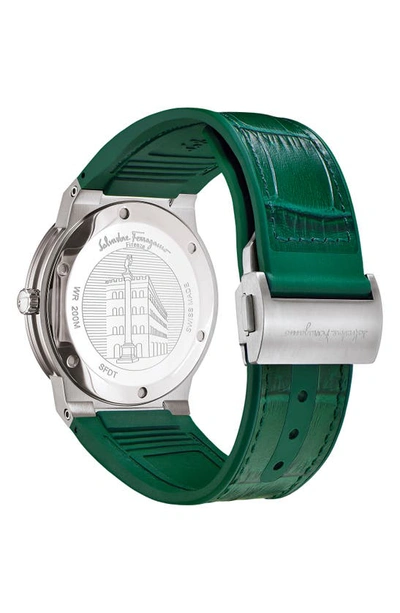 Shop Ferragamo Salvatore  F-80 Croc Embossed Leather Strap Watch, 41mm In Green/ Silver