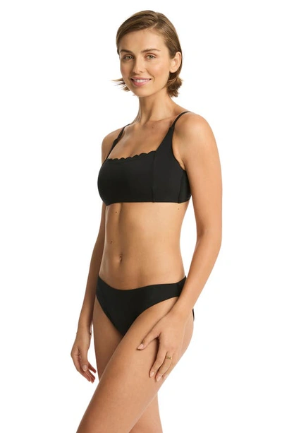 Sea Level Scalloped Square Neck Bikini Top In Black