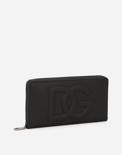Shop Dolce & Gabbana Zip-around Dg Logo Wallet In Black