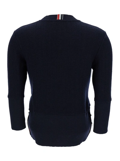 Shop Thom Browne Blue Sweater With Buttons Details And 3/4 Sleeves In Wool Woman
