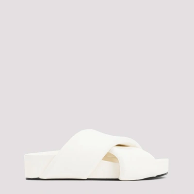 Shop Jil Sander Leather Padded Slides Sandals In Optic White
