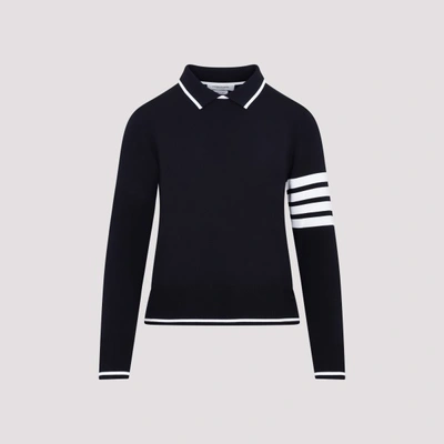 Shop Thom Browne Jersey Stitch Polo Pullover In Navy