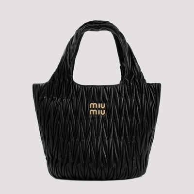 Shop Miu Miu Leather Shopping Bag In F Nero