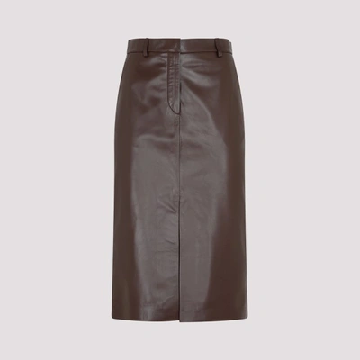 Shop Lanvin Leather Straight Slit Skirt In Cocoa