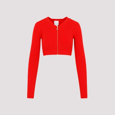 Shop Patou Wool Cropped Rib Cardigan In R Racing Red