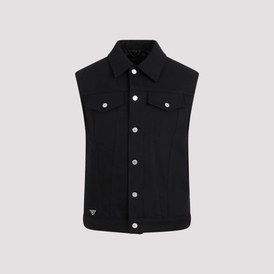 Shop Prada Denim Vest In F Black