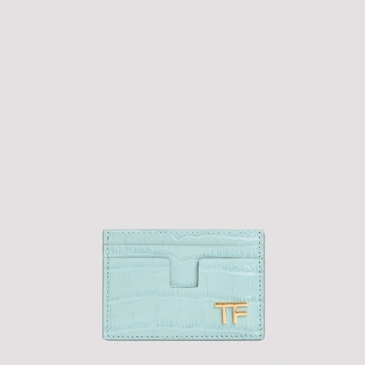 Shop Tom Ford Calf Leather Credit Card Case In L Pastel Torquoise