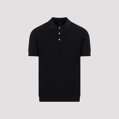 Shop Dunhill Textured Cotton Polo In Ink