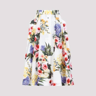 Shop Dolce & Gabbana Rose Print Midi Skirt In Hayb Giardino Bianco