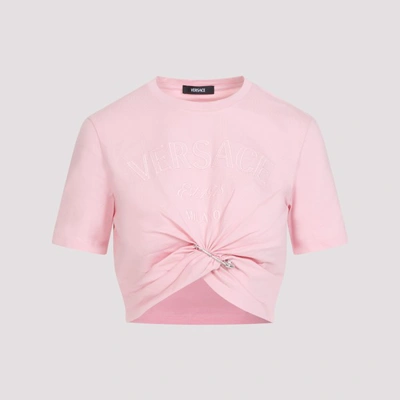 Shop Versace Cropped Logo T-shirt In Pr Pale Pink