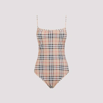 Shop Burberry Check Swimsuit In A Archive Beige Ip Chk