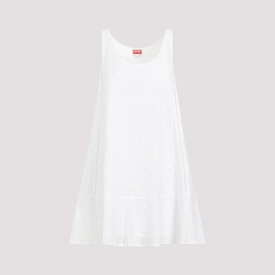 Shop Kenzo Broderie Anglaise Mini Dress In Blanc Casse