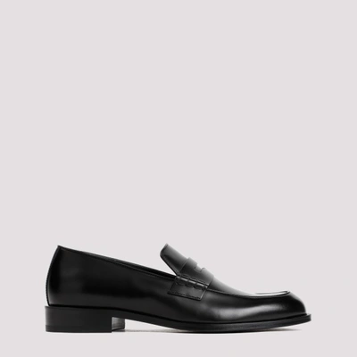 Shop Giorgio Armani Bull Leather Loafers In Nero