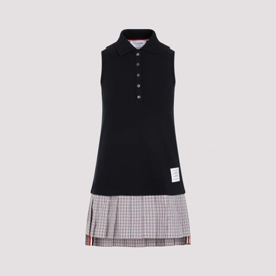 Shop Thom Browne Mini Pleated Bottom Polo Dress In Navy