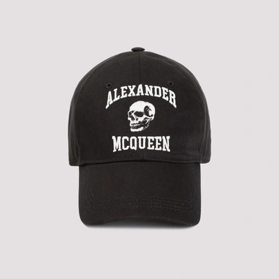 Shop Alexander Mcqueen Varsity Skull Logo Hat In Black Ivory