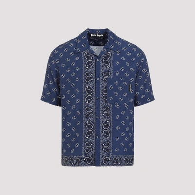 Shop Palm Angels Paisley Bowling Shirt In Navy Blue