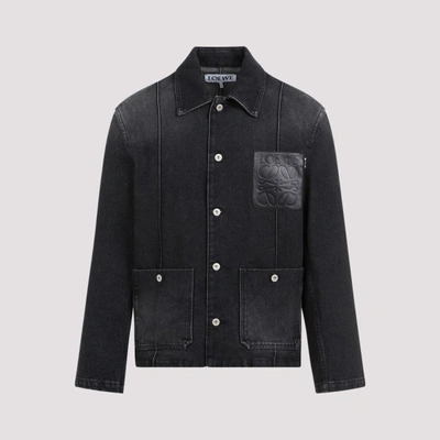 Shop Loewe Cotton Workwear Jacket In Washed Black