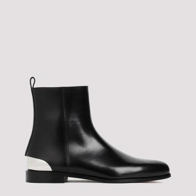 Shop Alexander Mcqueen Leather Boots In Black Silver