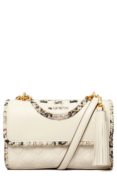 Shop Tory Burch Small Fleming Convertible Leather & Tweed Shoulder Bag In New Ivory