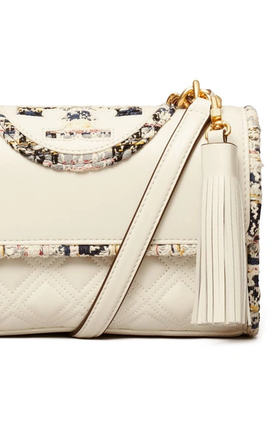 Shop Tory Burch Small Fleming Convertible Leather & Tweed Shoulder Bag In New Ivory