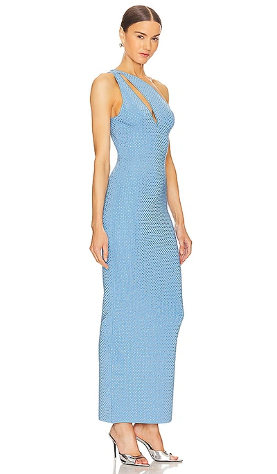 Ronny Kobo Ballari Rhinestone Knit One-shoulder Midi Dress In Cerulean