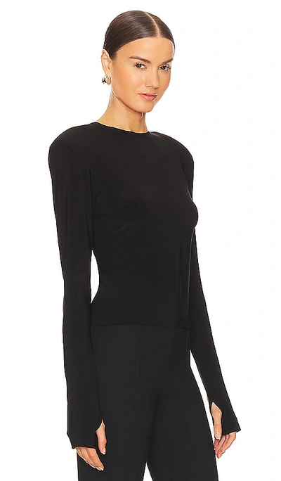 Norma Kamali Shoulder Pad Long Sleeve Crew Top In Black