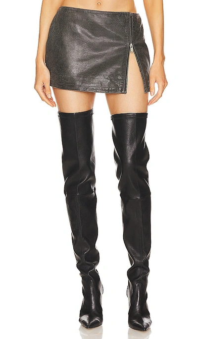 Shop Retroféte Leather Langely Skirt In Vintage Black