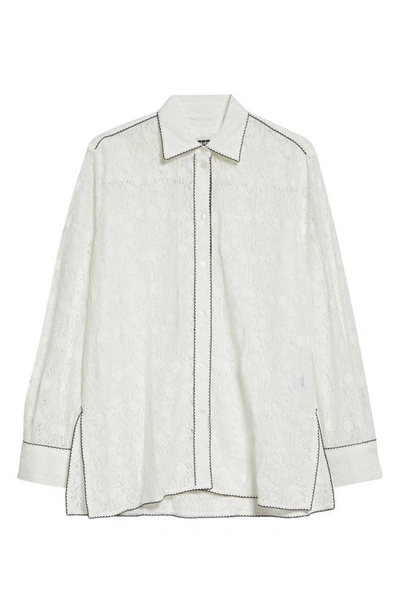 Shop Eenk Oversize Lace Button-up Shirt In Ivory
