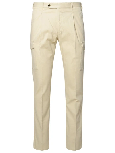 Shop Pt01 'master' Cotton Blend Trousers In Cream
